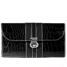 Furla Croc Embossed Leather Wallet Black