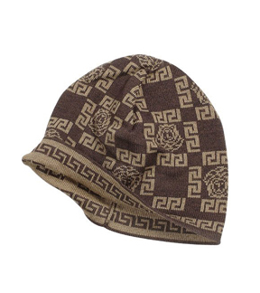 Versace Brwon Greca/Medusa Skull Cap Designer Accessories Modern