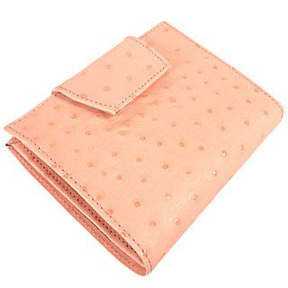 Modern Ostrich Embossed Italian Leather ID Wallet in Candy Pink