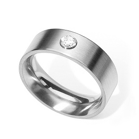 KRM129D Modern Stainless Steel Diamond Wedding ring from Konzuk